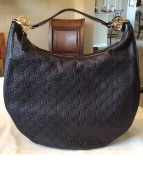 Gucci Black Embossed Monogram Shoulder Bag with Gold/Silver Hardware